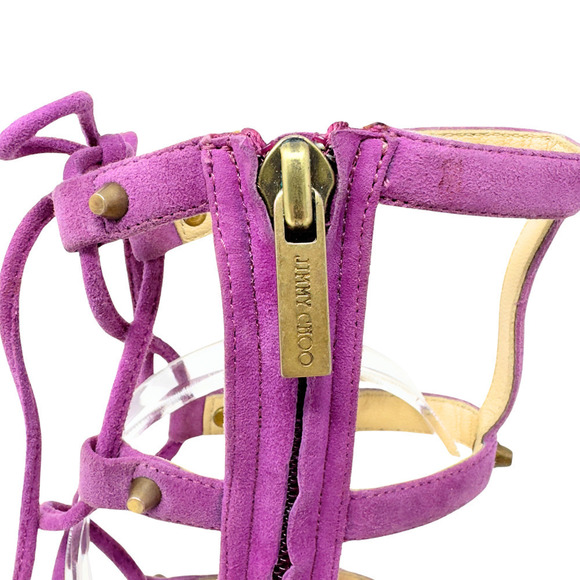 Jimmy Choo Lavender Suede Stud Gladiator Meddle Caged Heels Sandals EU 37.5 - Picture 7 of 11